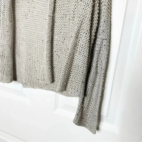EILEEN FISHER Taupe Sequin Knit Open Front Cardigan Size Small - Picture 2 of 6